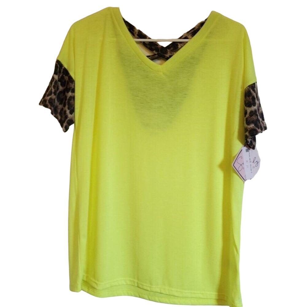 NEW BiBi Women's Short Sleeve Top Neon Yellow Style #BT1415-02 Size-S